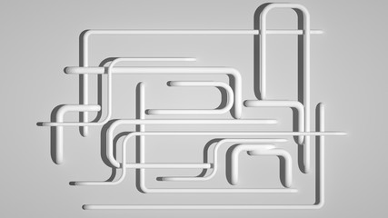 Abstract white or light grey background with many pipes, 3d render