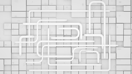 Abstract white or light grey background with many pipes, 3d render
