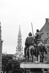 Don quixote statue looking towards the city hall in Brussels