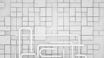 Abstract white or light grey background with many pipes, 3d render