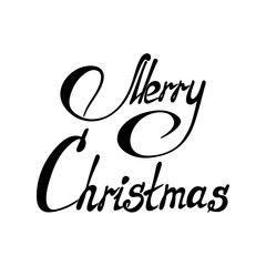 Merry Christmas text. Hand drawn Xmas calligraphy or lettering. Greeting card and holiday calligraphic design element isolated on white background. Vector illustration.