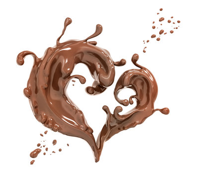 Splash chocolate abstract background, chocolate heart 3d rendering