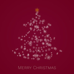 Christmas tree made of snowflakes. Merry Christmas card.