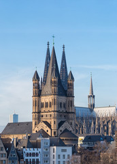 Fototapeta na wymiar Great St. Martin Churchand . Cologne, North Rhine-Westphalia, Germany,