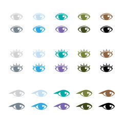 Big set, collection of human eyes icons, symbols for beauty, optical and health care products.
