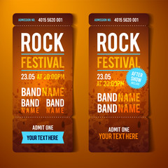 Vector Illustration orange festival concert event ticket template with text and effects