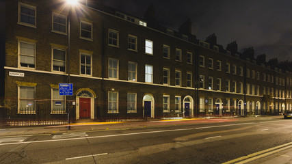 Fototapeta na wymiar 20 Gower Street B by night, Georgian Terrace Buildings in Bloomsbury, central London