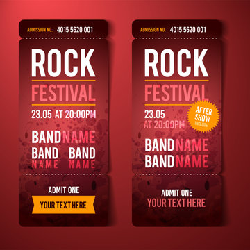 Vector Illustration red festival concert event ticket with text and effects