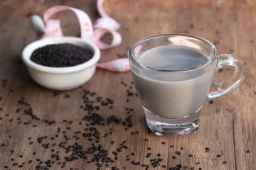 Fotobehang Soybean milk with black sesame © oilslo