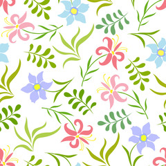  seamless pattern of meadow flowers and leaves