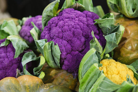 Purple, Green, Orange Cauliflower at the farmers market
