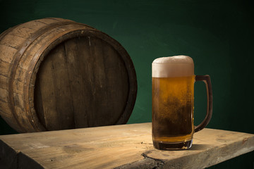 background of barrel and worn old table of wood