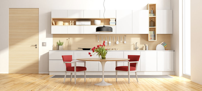 White and wooden modern kitchen