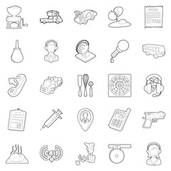 Children store icons set, outline style