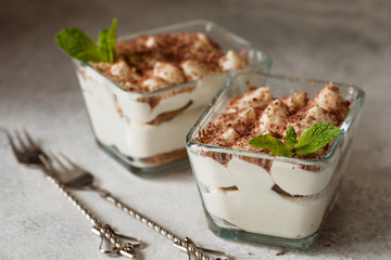 Tiramisu dessert cake in portion bowl