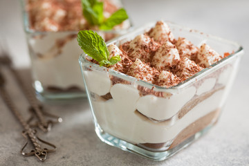 Tiramisu dessert cake in portion bowl