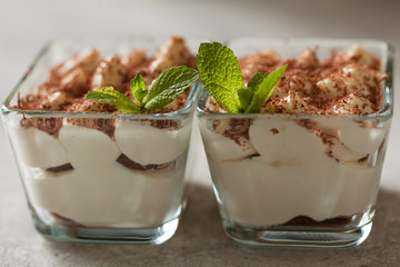 Tiramisu dessert cake in portion bowl