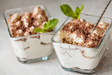 Tiramisu dessert cake in portion bowl