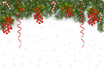 Christmas background with fir branch border and decoration - 178192343
