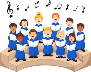 Choir girls and boys singing a song