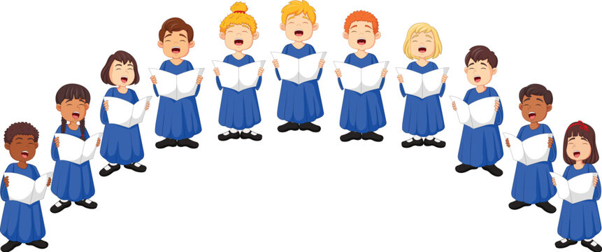Choir girls and boys singing a song