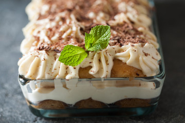 Tiramisu dessert cake in portion bowl