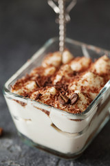 Tiramisu dessert cake in portion bowl