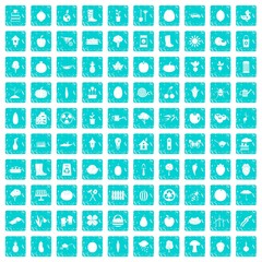 100 garden icons set grunge blue