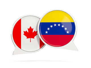Chat bubbles of Canada and Venezuela isolated on white