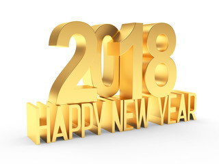 Golden numbers 2018 with New Year greeting isolated on a white background. 3D illustration