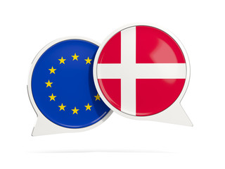 Chat bubbles of EU and Denmark isolated on white
