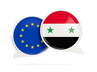 Chat bubbles of EU and Syria isolated on white
