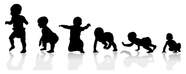 baby growing steps illustration from crawling to walking