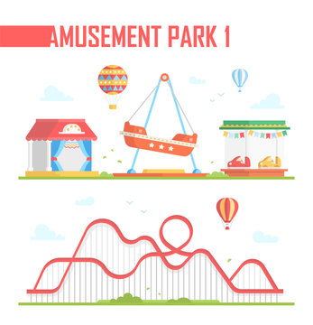 Set of amusement park elements - modern vector illustration