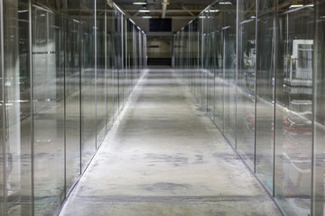 Long corridor in modern industrial production area

