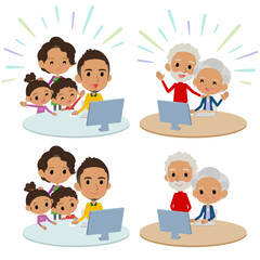 family 3 generations internet communication black_Remote