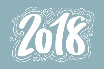 Hand drawn lettering greeting card with calligraphy for 2018 Happy New Year