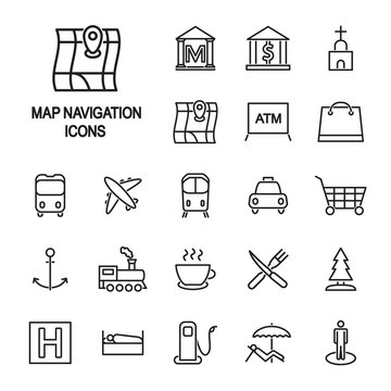 Map navigation legend thin line icon set. Map locations vector icons. Vector. 