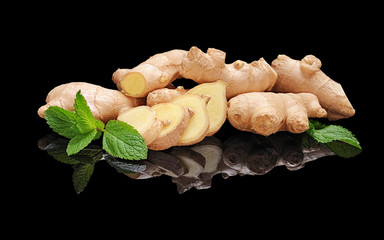 Pile fresh not peeled ginger roots