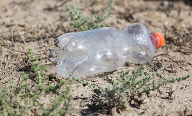 plastic bottle in nature as garbage