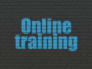 Education concept: Painted blue text Online Training on Black Brick wall background