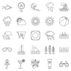 Island life icons set, outline style