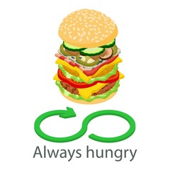 Always hungry icon, isometric style