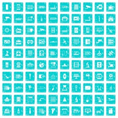 100 hardware icons set grunge blue