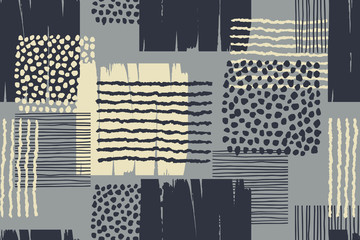 Abstract geometric seamless pattern with trendy hand drawn textures.