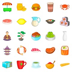 Tea ceremony icons set, cartoon style