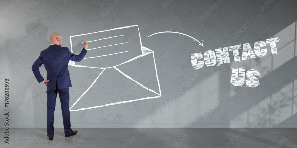 Poster businessman drawing e-mail sketch on a wall 3d rendering