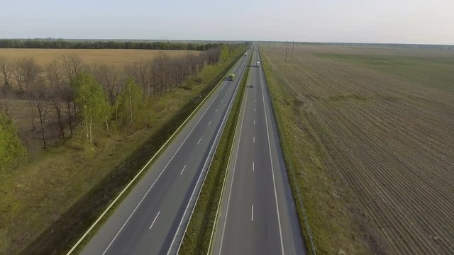 Shooting from drone, road with cars