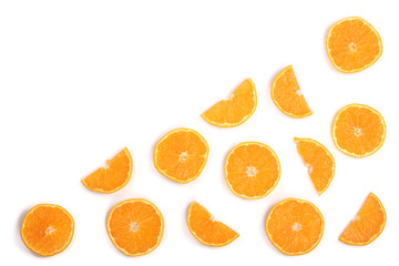 Slices of orange or tangerine isolated on white background with copy space for your text. Flat lay, top view