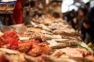 Seafood on a market table in Spain